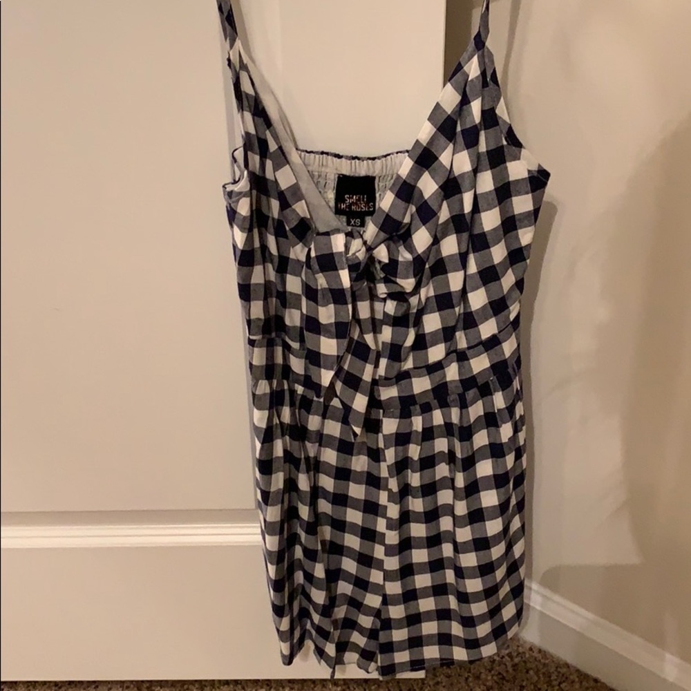 Tie front navy gingham romper